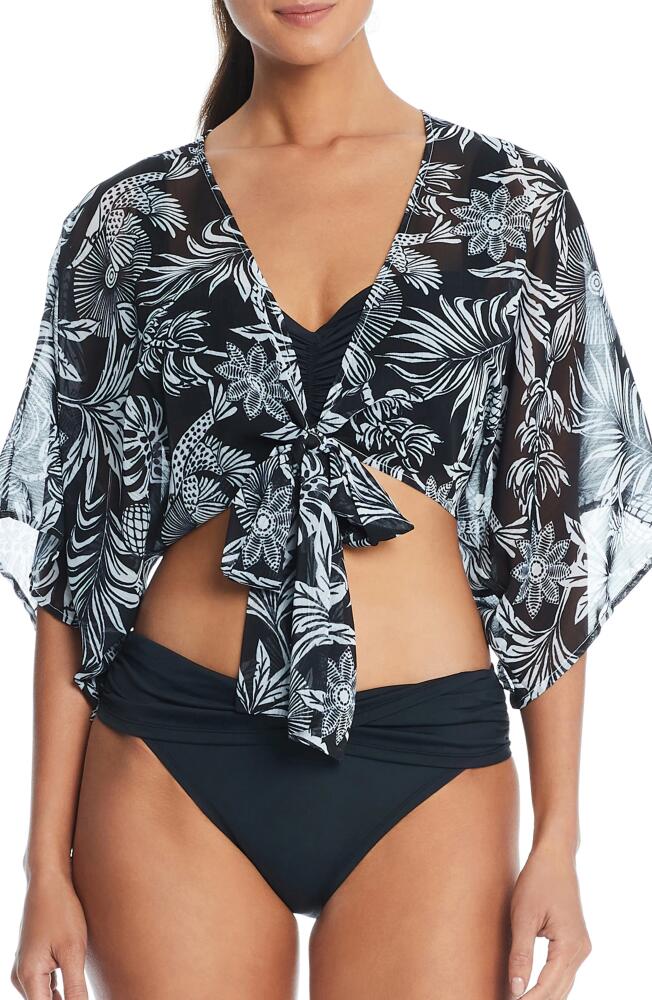 Rod Beattie Crop Chiffon Cover-Up Shirt in Black Cover