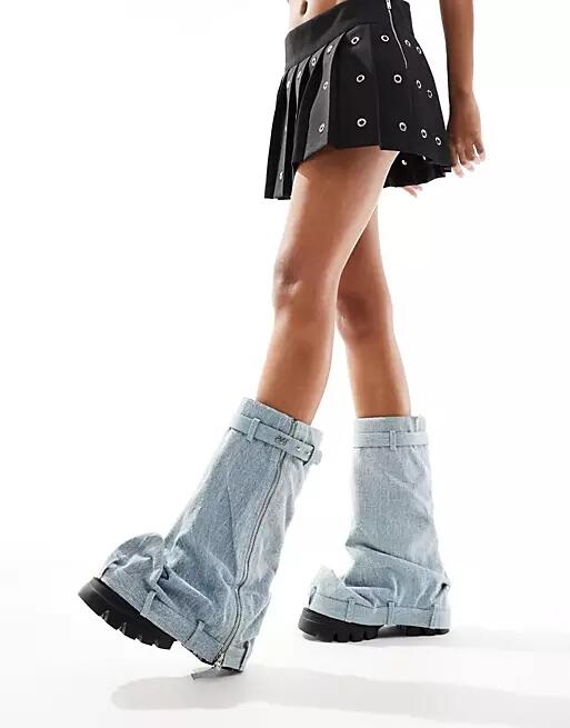 Azalea Wang Angela covered knee boot in denim-Blue Cover