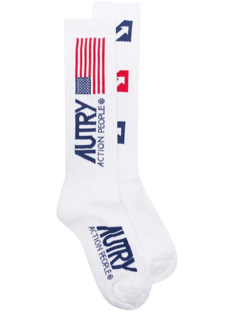 Autry intarsia-logo ribbed socks - White Cover