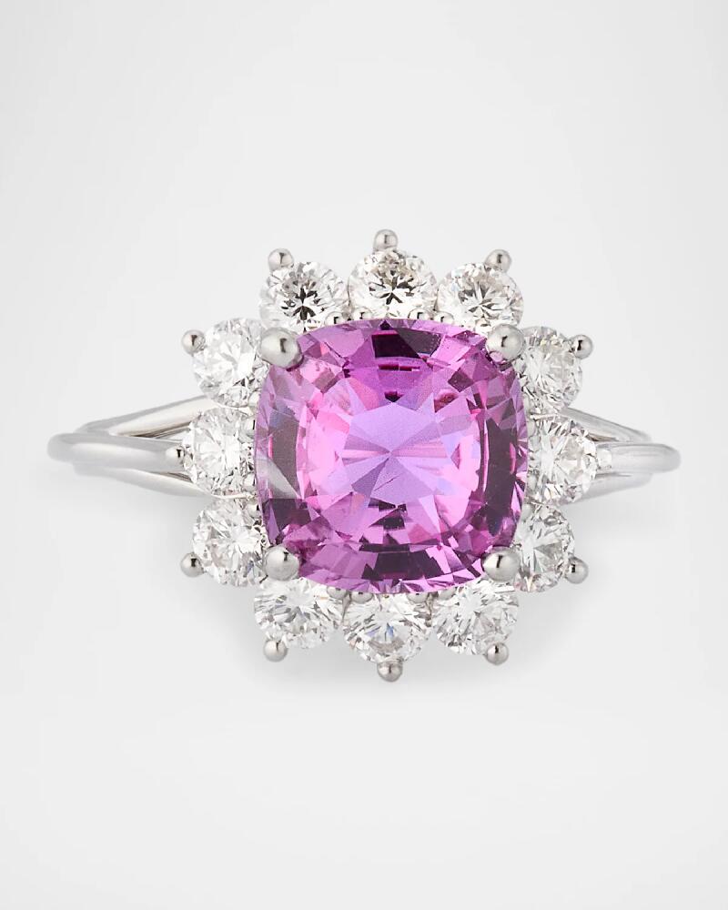 NM Estate Estate Platinum Pink Sapphire Cushion and Diamond Halo Ring, Size 7 Cover