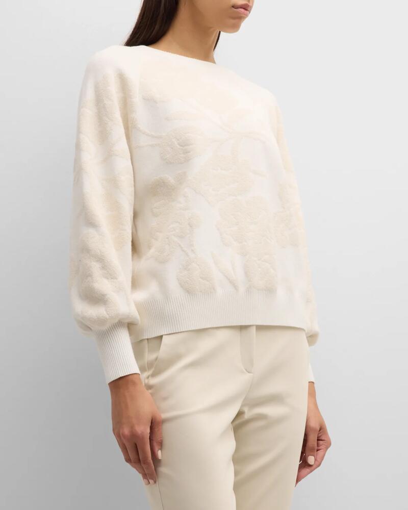 Marella Isernia Blouson-Sleeve Floral Jacquard Sweater Cover