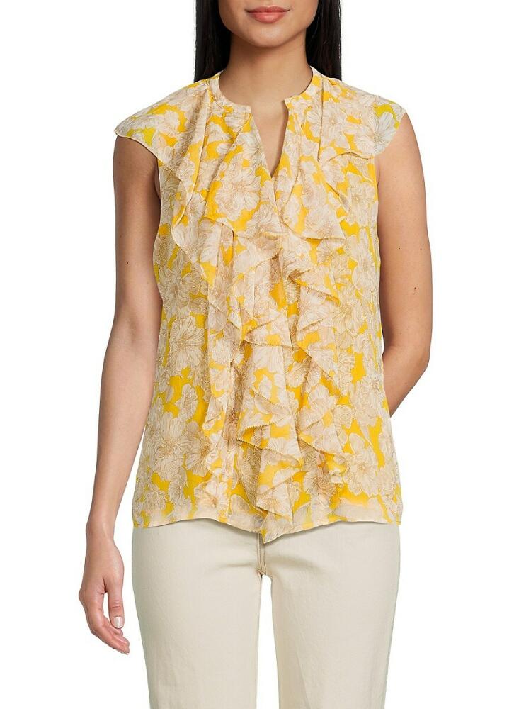 Tommy Hilfiger Women's Floral Ruffle Blouse - Deep Maize Cover