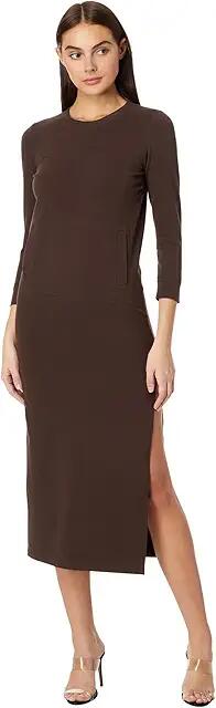 Norma Kamali 3/4 Sleeve Tailored Terry Gown (Chocolate) Women's Clothing Cover