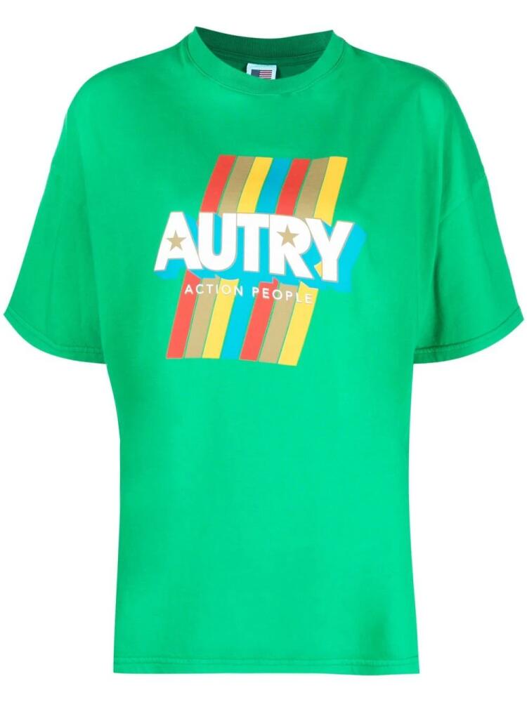 Autry striped logo-print T-shirt - Green Cover