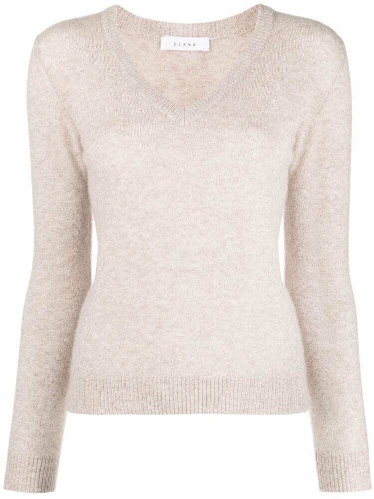 Liska V-neck wool-silk jumper - Neutrals Cover