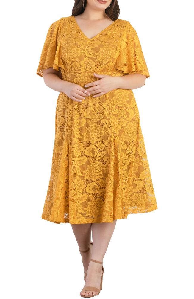 Kiyonna Camille Lace Midi Cocktail Dress in Goldenrod Cover