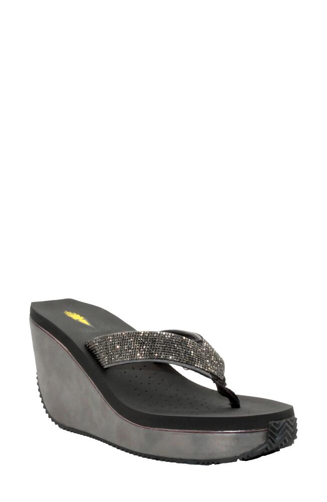 Volatile Glimpse Wedge Flip Flop in Grey With Rhinestones Cover