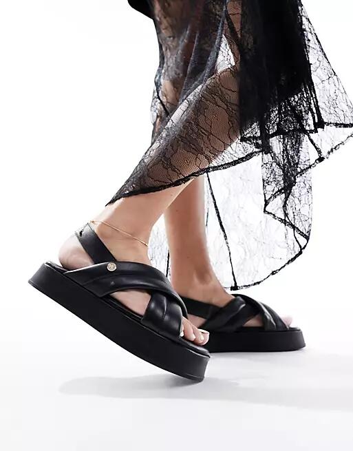 Walk London Geneva Padded Sandals In Black Leather Cover