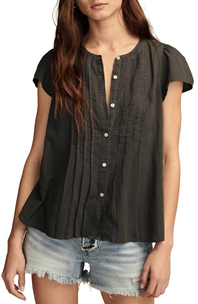 Lucky Brand Pintuck Cotton Peasant Blouse in Raven Cover