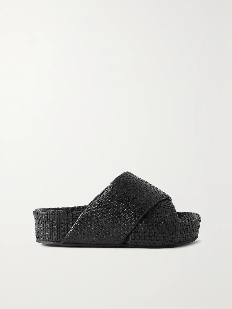 ST. AGNI - + Net Sustain Woven Leather Platform Slides - Black Cover