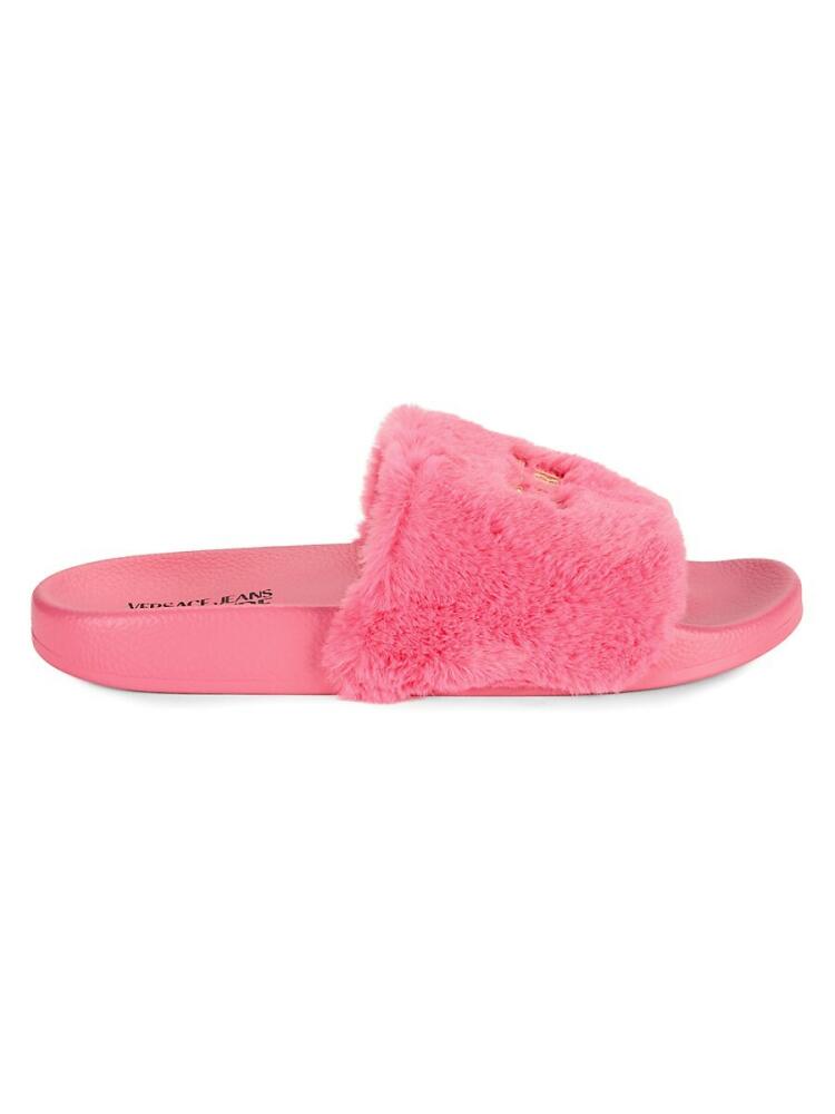 Versace Jeans Couture Women's Logo Faux Fur Slides - Pink Cover