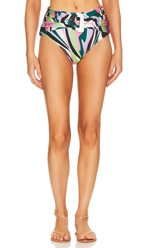 PatBO Delos High Waist Bikini Bottom in Green Cover