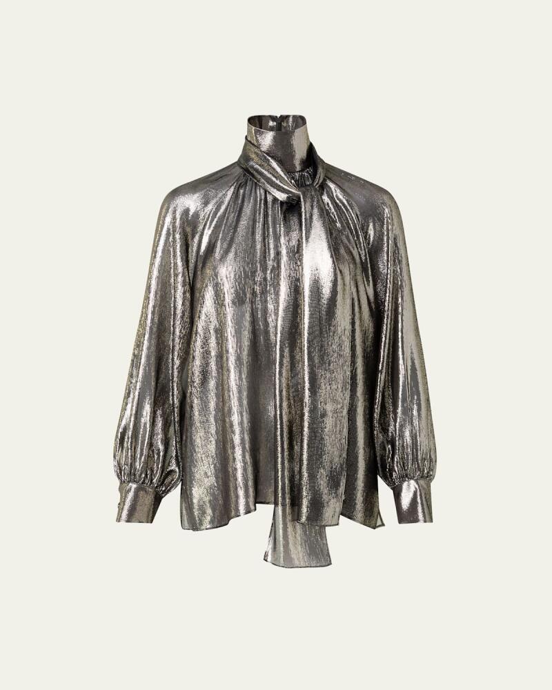 Akris Metallic High-Neck Blouse with Detachable Bow Cover