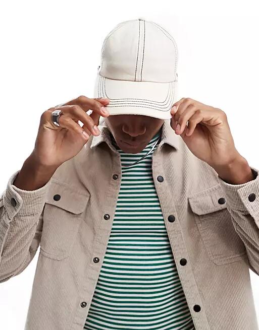 ASOS DESIGN soft cap with contrast stitch in ecru-White Cover