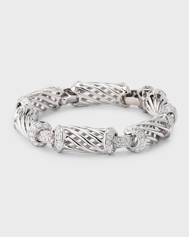 NM Estate Estate 18K White Gold Open Swirl and Wire Grill Link Bracelet with 144 Diamonds Cover