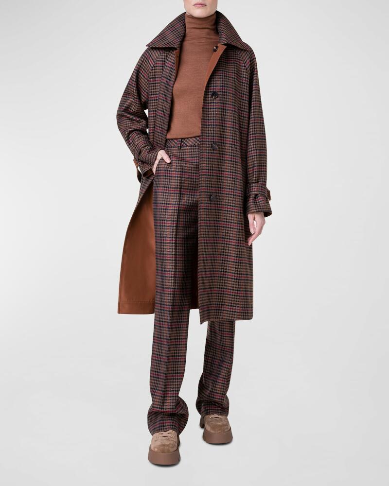 Akris Reversible Wool Check Trench Coat with Silk Taffeta Lining Cover