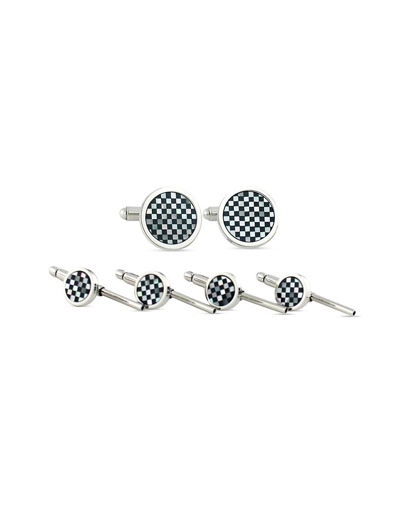 David Donahue Sterling Silver, Mother Of Pearl & Onyx Checkerboard Stud & Cufflink Set Cover