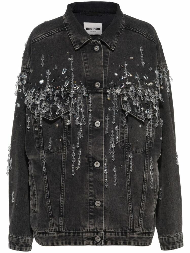 Miu Miu crystal-embellished denim jacket - Black Cover