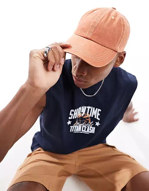 ASOS DESIGN soft cap with contrast stitch in washed burnt orange Cover