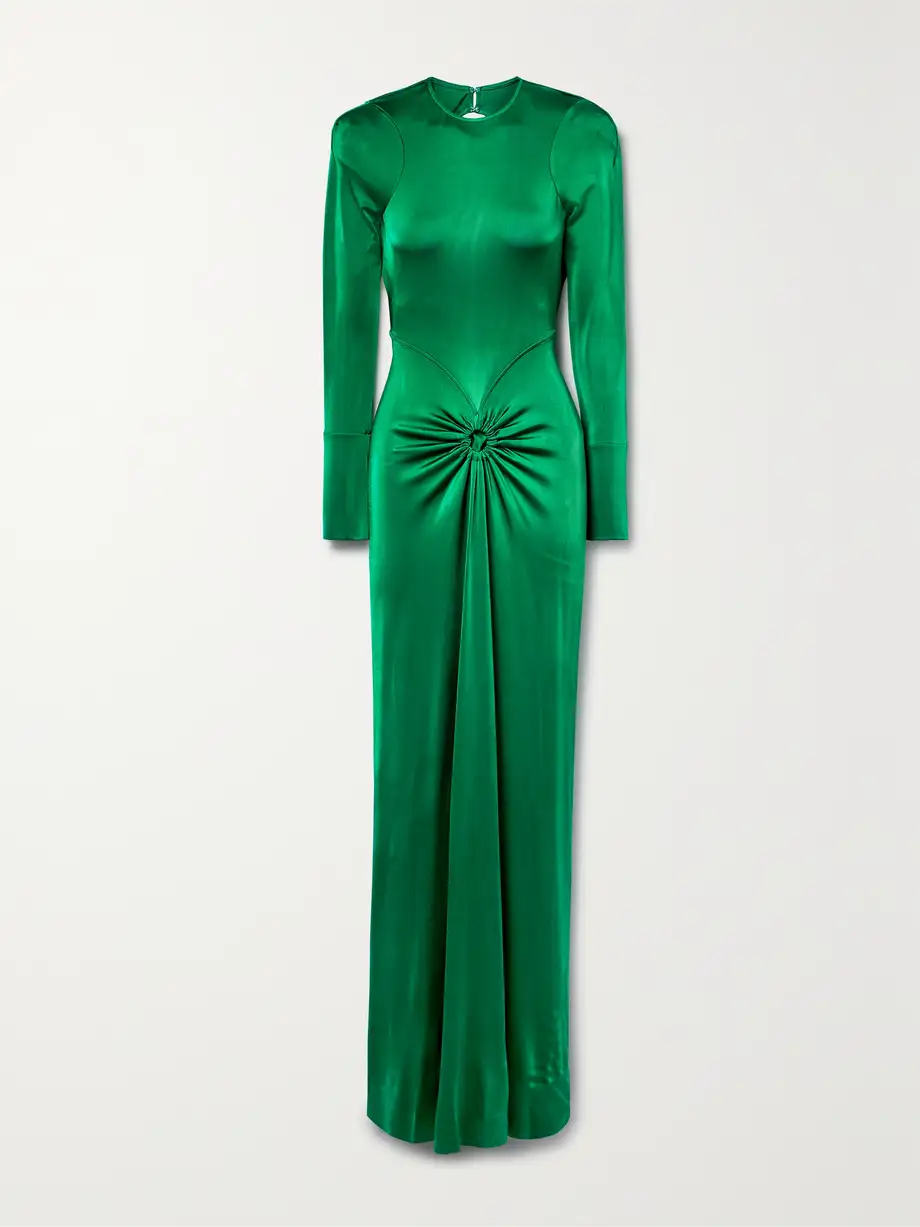 Victoria Beckham - Open-back Gathered Stretch-satin Jersey Gown - Green Cover