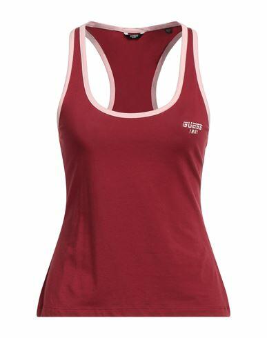 Guess Woman Tank top Brick red Cotton, Elastane Cover