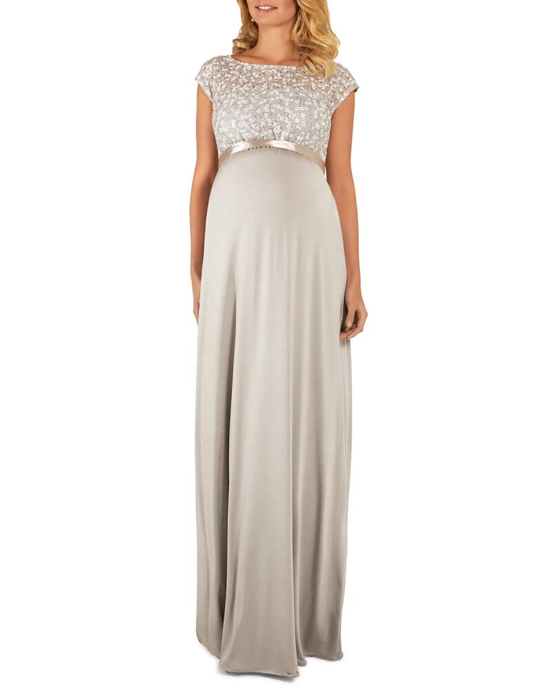 Tiffany Rose Maternity Mia Cap-Sleeve Gown with Sequin Bodice & Full-Length Skirt Cover