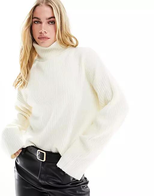 Bershka high neck sweater in ecru-White Cover