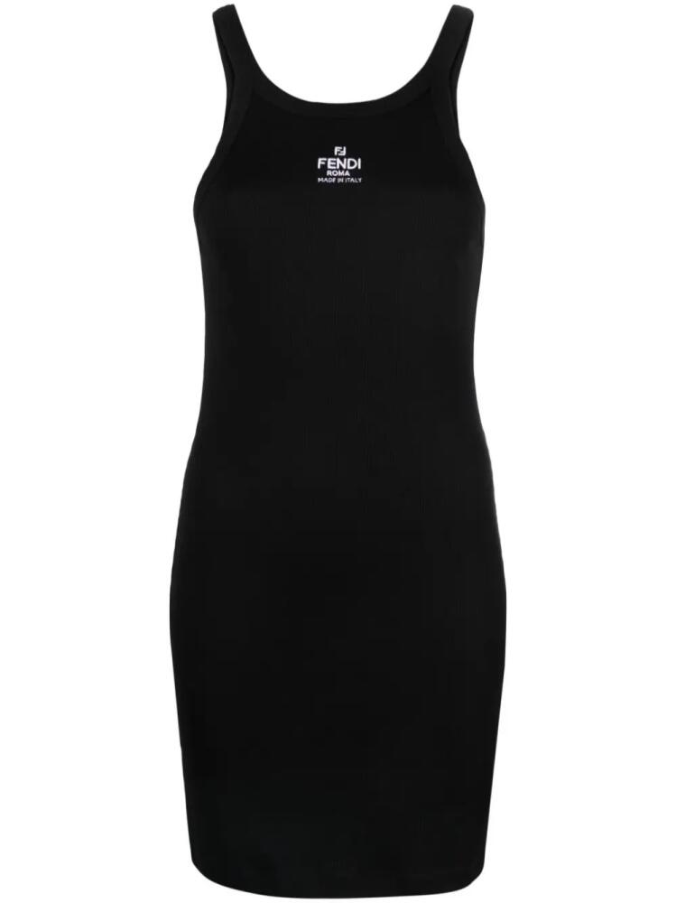 FENDI logo-embroidered ribbed minidress - Black Cover