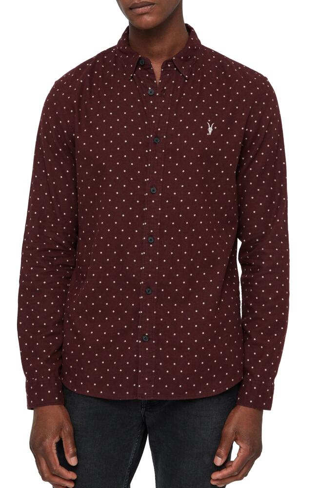 AllSaints Bethel Slim Fit Dot Flannel Shirt in Dark Rust/Ecru Cover