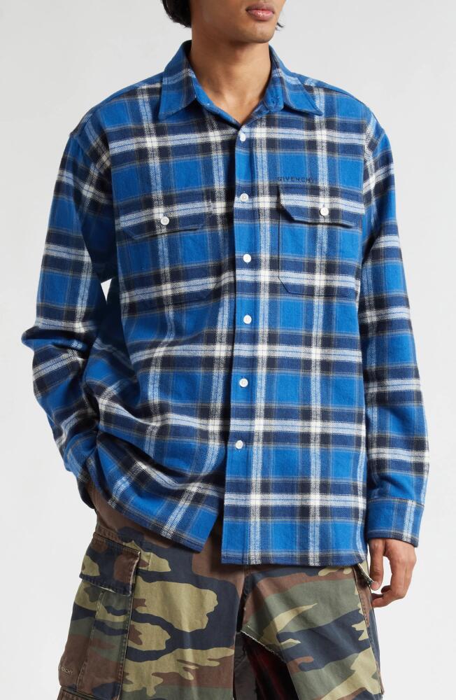 Givenchy Lumberjack Plaid Cotton Button-Up Shirt in Blue Cover