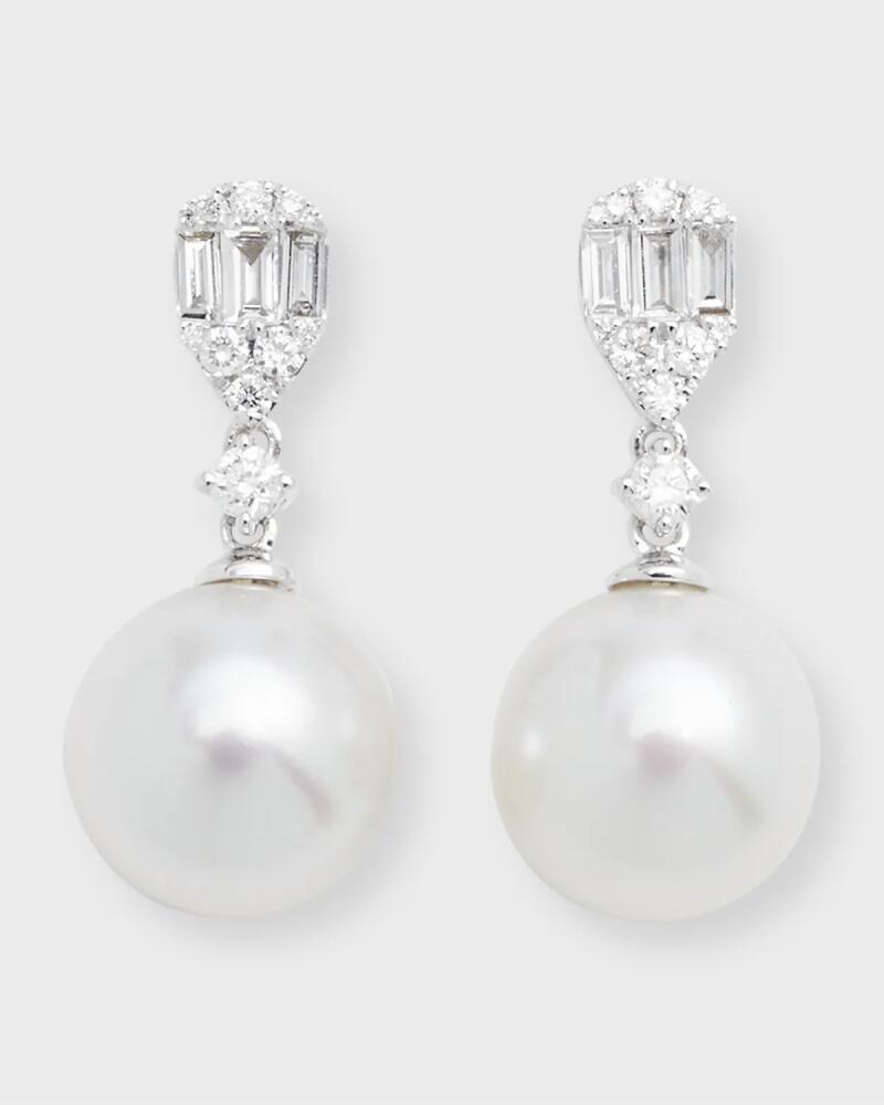 Belpearl 18K White Gold 10.5mm South Sea Pearl Earrings with Diamond Rounds and Baguettes Cover