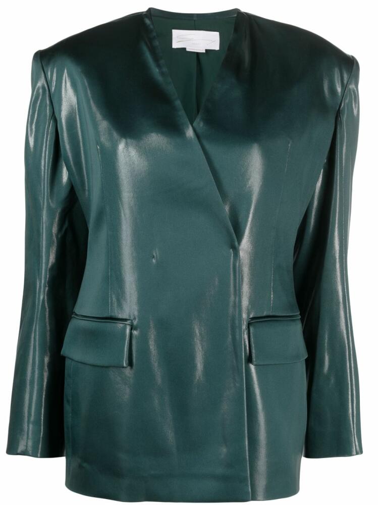 Genny asymmetric V-neck blazer - Green Cover