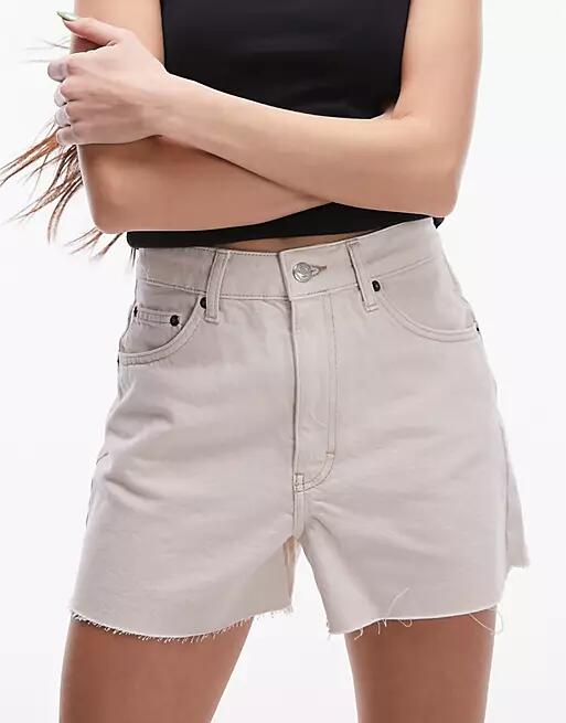 Topshop denim a-line mom shorts in white Cover