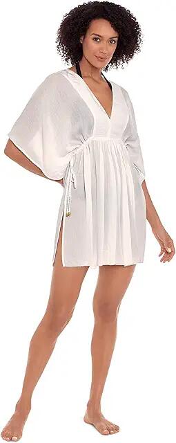 LAUREN Ralph Lauren Crinkle Rayon Dress (White) Women's Swimwear Cover