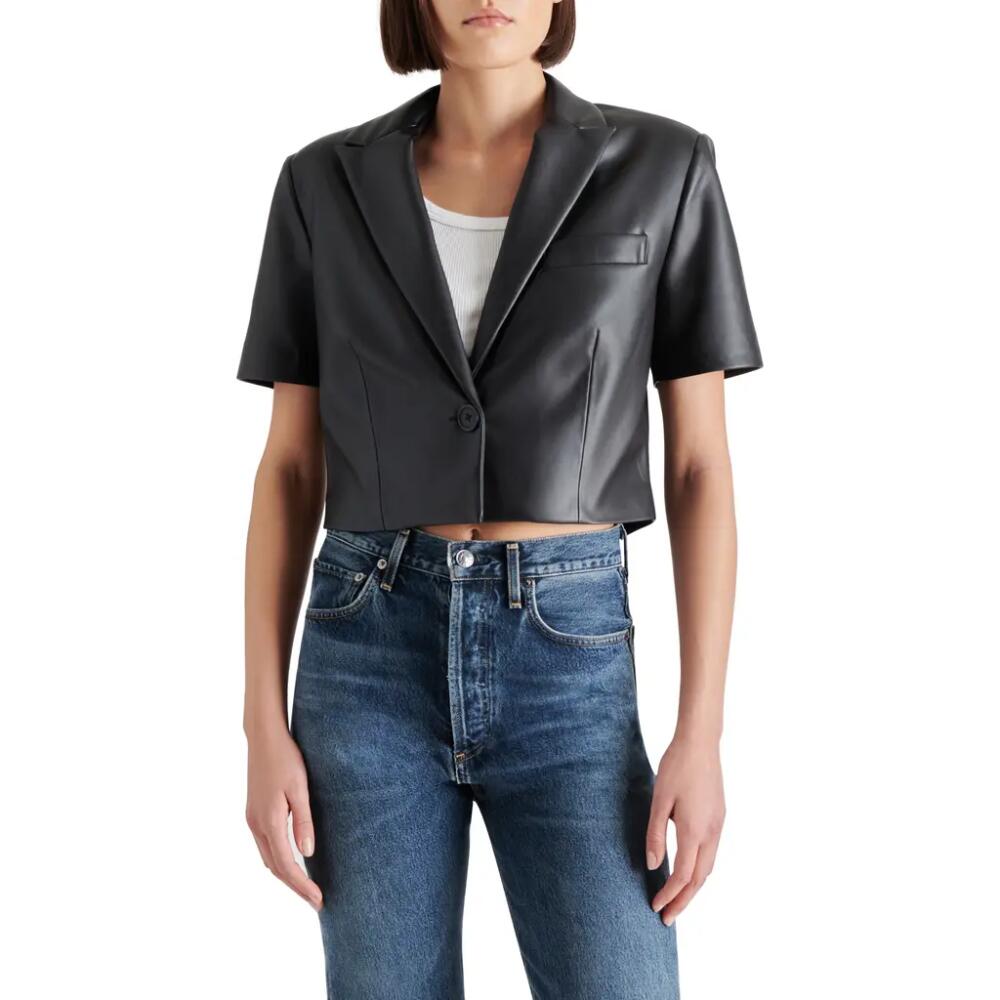 Steve Madden Fayette Short Sleeve Faux Leather Blazer in Black Cover