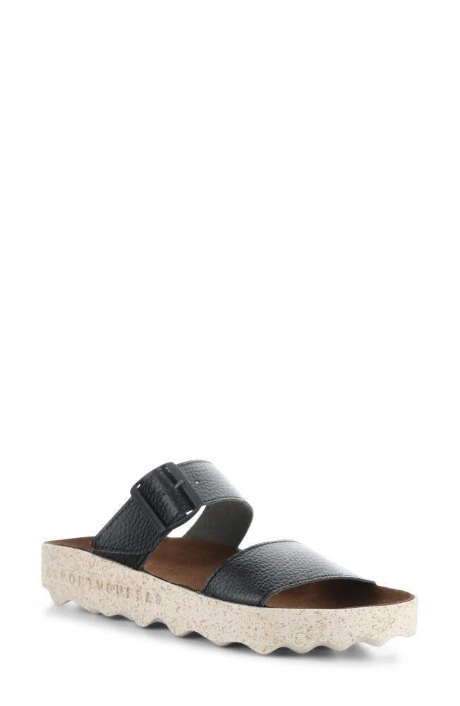 Asportuguesas by Fly London Coly Platform Slide Sandal in Black Eco Faux Leather Cover