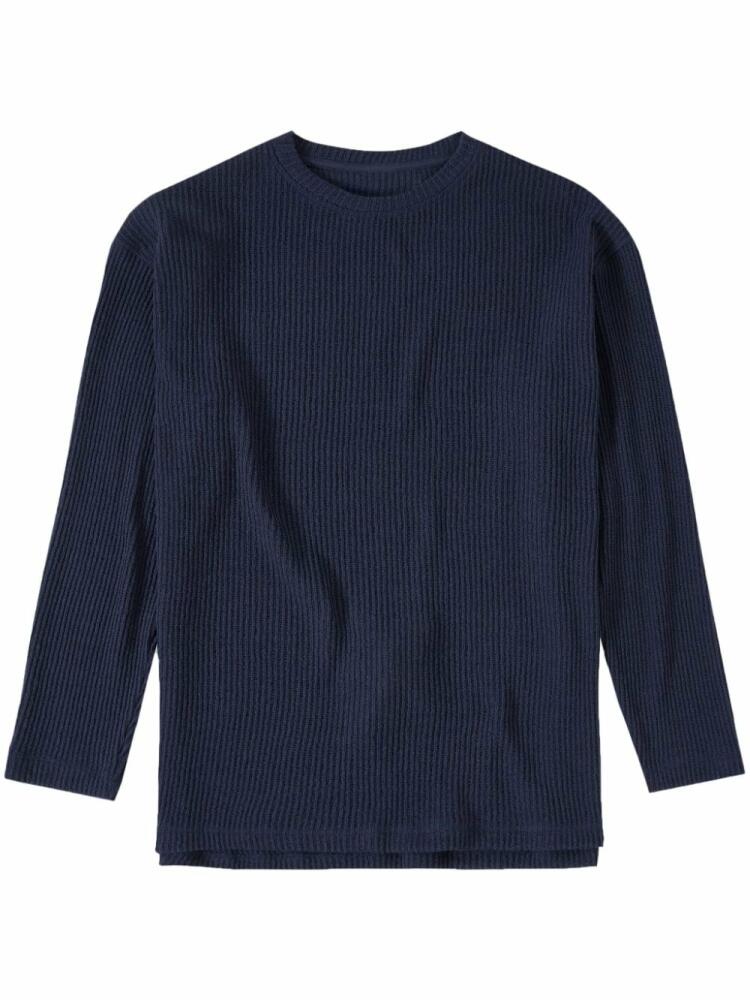 Closed crew-neck ribbed-knit jumper - Blue Cover