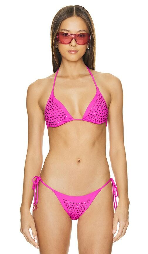 It's Now Cool The Diamante Tri Bikini Top in Fuchsia Cover