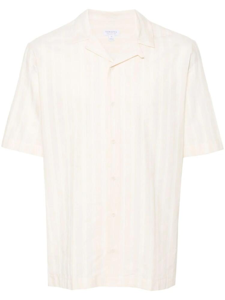 Sunspel embroidered-stripes cotton shirt - Neutrals Cover