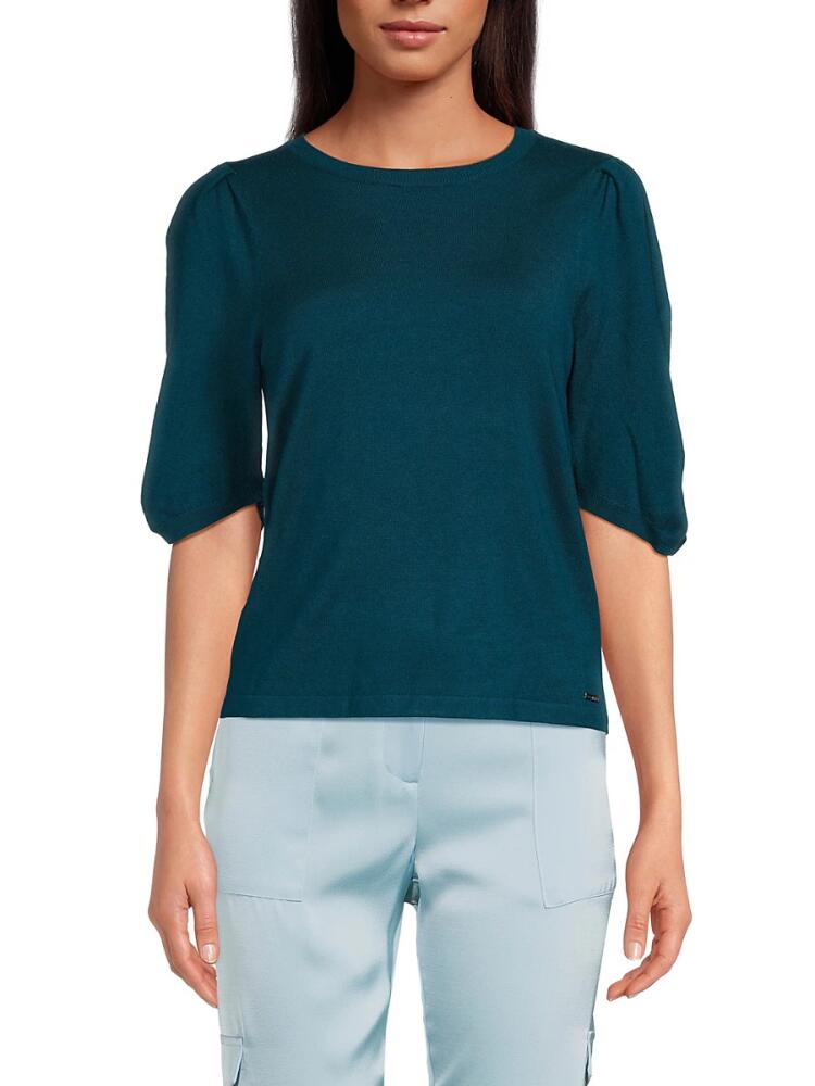 Calvin Klein Women's Solid Elbow Sleeve Sweater - Cypress Cover