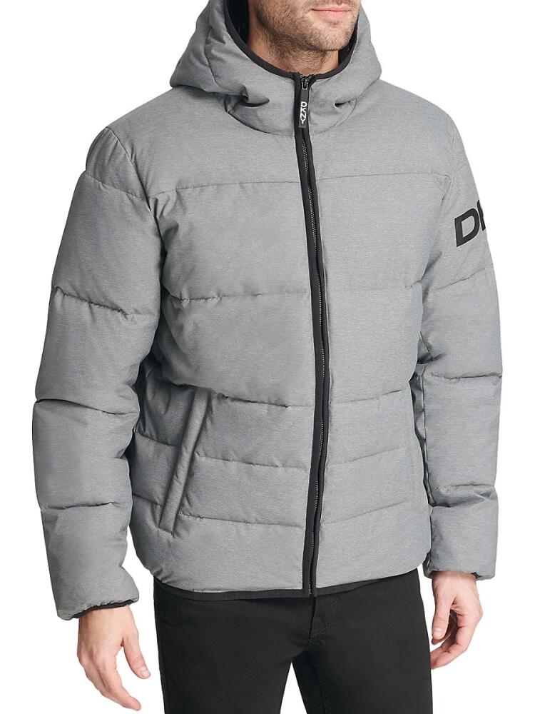 DKNY Men's Classic Fit Logo Hooded Puffer Jacket - Heather Grey Cover