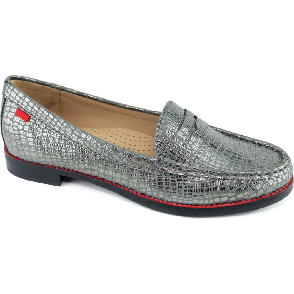 Marc Joseph New York East Village Penny Loafer in Metallic Pewter Gator Cover