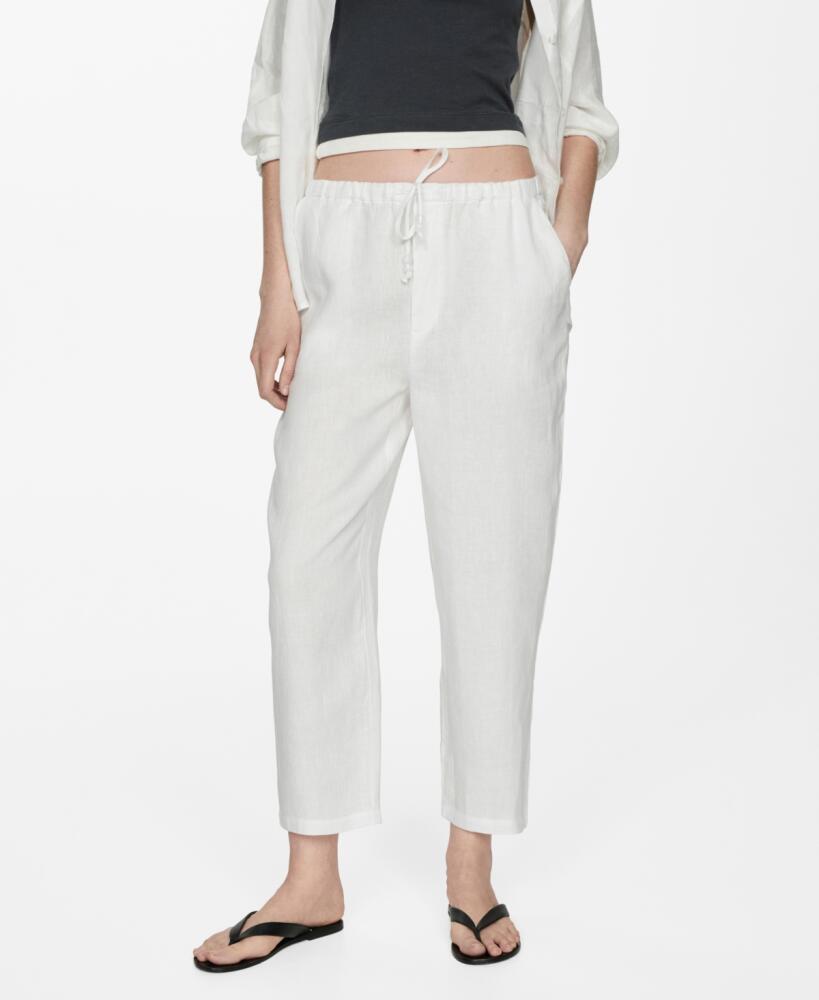 Mango Women's 100% Linen Jogger Trousers - White Cover