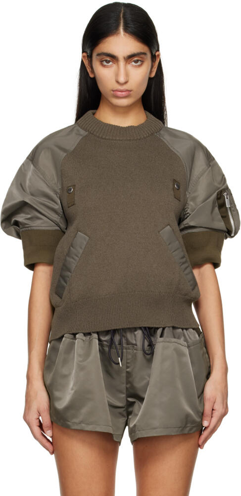 sacai Taupe Paneled Sweater Cover