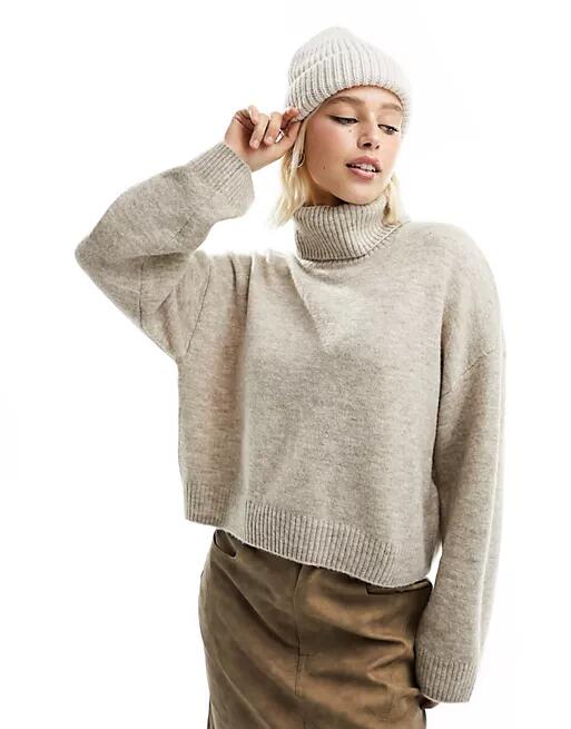 Monki turtle neck knit sweater in natural-Neutral Cover