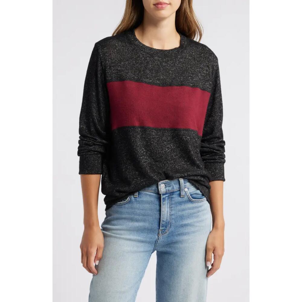 Loveappella Colorblock Long Sleeve Brushed Jersey Top in Black/Burgundy Cover