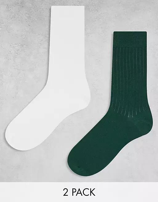 ASOS DESIGN 2 pack ribbed sock in white and green-Multi Cover