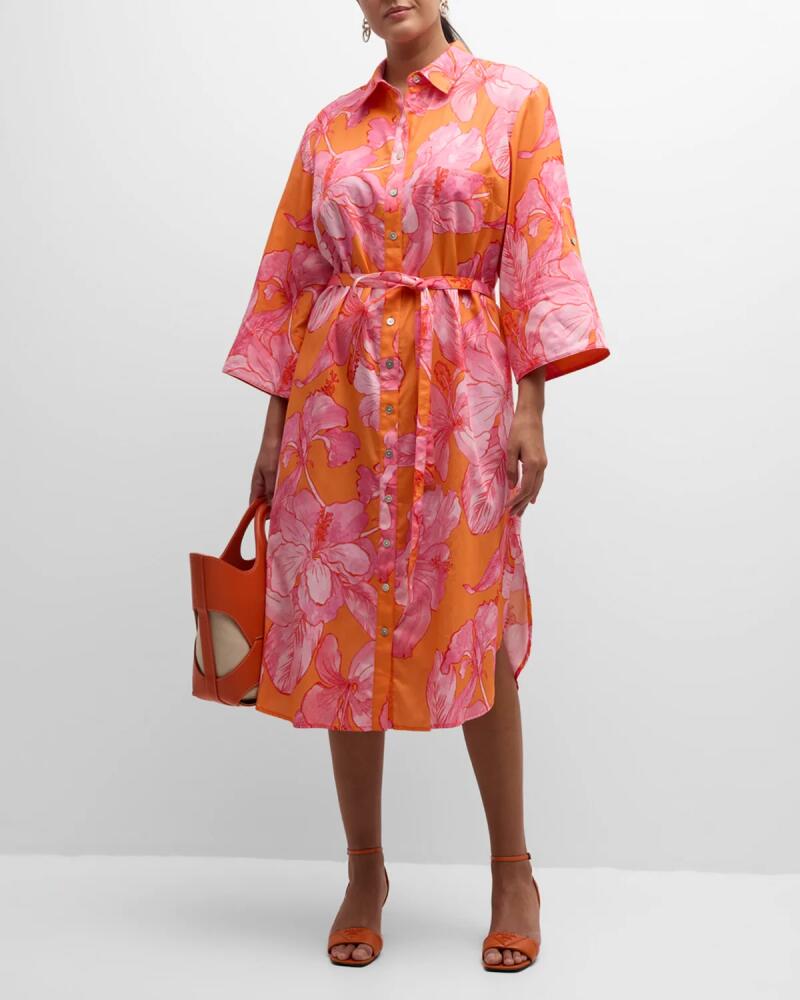 Finley Plus Size Alex Floral-Print Midi Shirtdress Cover