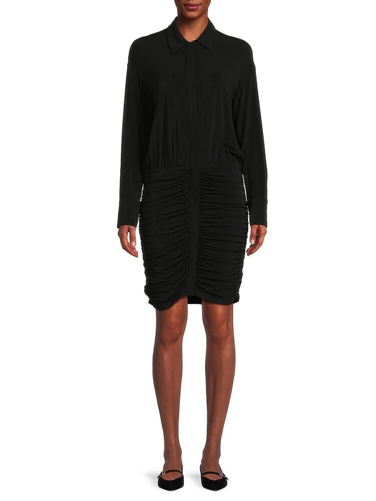 Le Superbe Women's Ruched Shirt Dress - Dark Black Cover