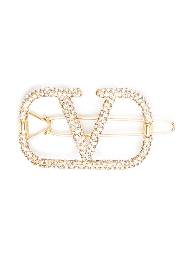 Valentino Garavani VLogo Signature crystal-embellished hair clip - Gold Cover